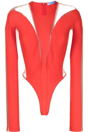 MUGLER Panelled long-sleeve sheer bodysuit