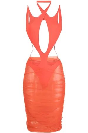 MUGLER Halterneck cut-out midi dress