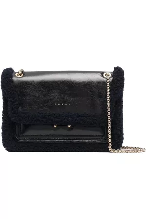 Marni Shearling-trim shoulder bag