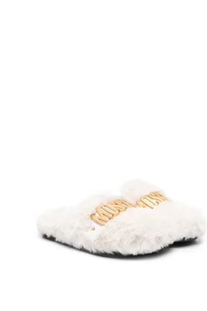 Moschino Slippers - Logo-plaque faux-fur slippers