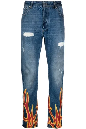 Palm Angels Burning flame-print straight-leg jeans