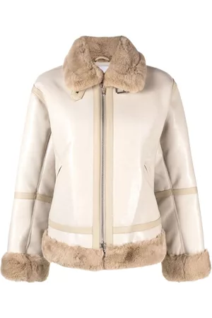 Stand Studio Shearling-trim zip-fastening coat