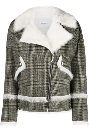 YVES SALOMON Houndstooth-pattern biker jacket
