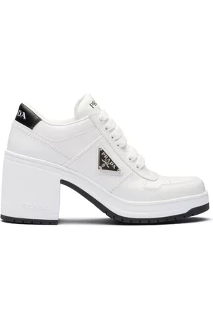 Prada Women Sneakers - Downtown high-heeled leather sneakers