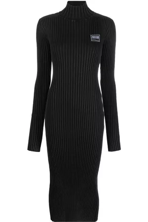 VERSACE Logo patch ribbed midi dress
