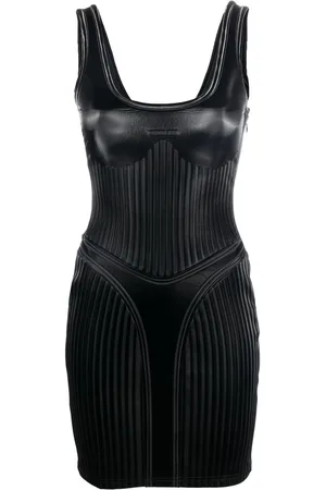 MUGLER Stripe-embossed fitted minidress