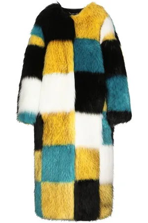 Dolce & Gabbana Damier-design long-hair faux fur coat