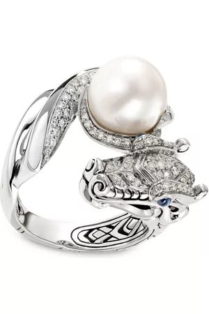 John Hardy Legends Naga freshwater pearl and diamond pavé ring
