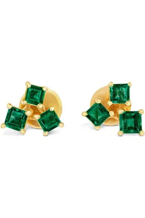 House of Meraki 18kt yellow gold Olive emerald stud earrings