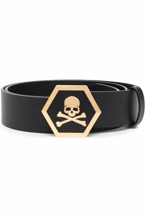 Philipp Plein Leather skull-buckle belt