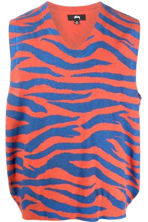 STUSSY Tiger-print v-neck vest