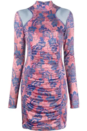 VERSACE Gathered paisley-print minidress