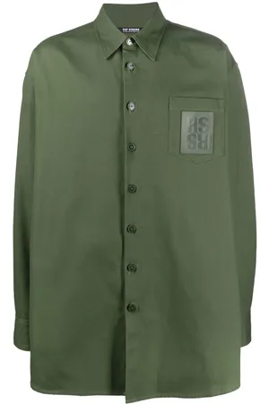 RAF SIMONS Oversized logo-patch cotton shirt