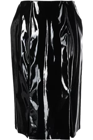 RAF SIMONS High-shine slit-detail knee-length skirt