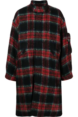 UNDERCOVER Check-pattern zip-front midi coat