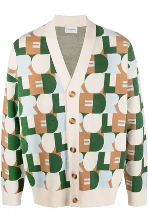 Drôle de Monsieur Intarsia-logo V-neck cardigan