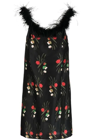 RIXO London Floral-print feather-trim dress