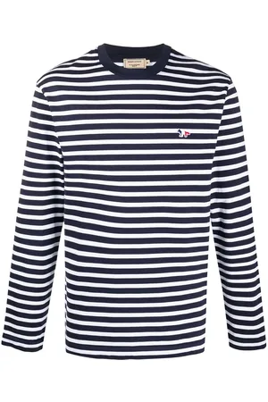 Maison Kitsuné Fox-embroidered striped T-shirt