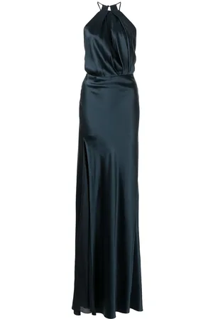Michelle Mason Pleat-detail halterneck gown