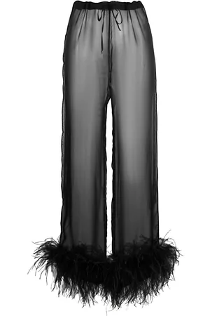 Oseree Feather-trim silk trousers