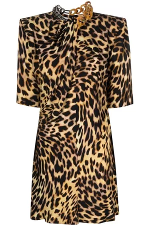 Stella McCartney Chain-embellished neck leopard print dress