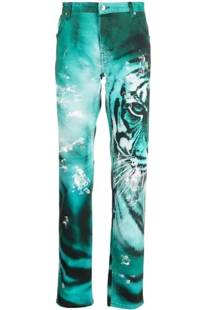 Roberto Cavalli Tiger-print straight-leg jeans