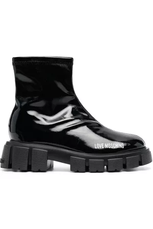 Moschino High-shine logo-print 50mm boots