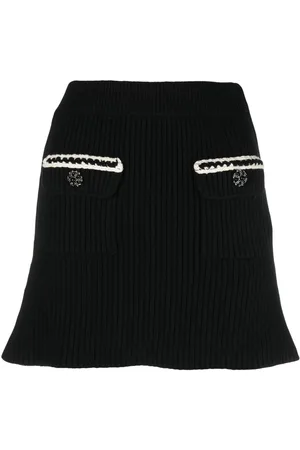 Self-Portrait Flap-pocket rib-knit skirt
