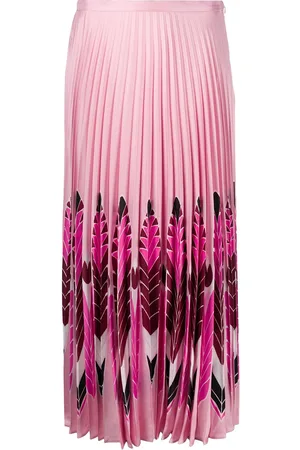 VALENTINO GARAVANI Feather print pleated midi skirt