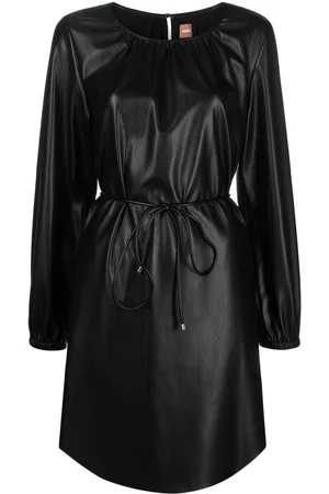 HUGO BOSS Faux-leather belted dress