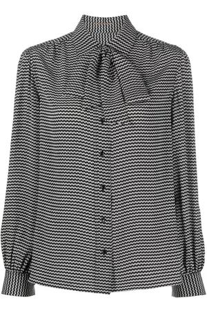 Saint Laurent Geometric-print pussy-bow shirt