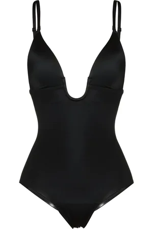 ASOS DESIGN skinny cross back swimsuit in black