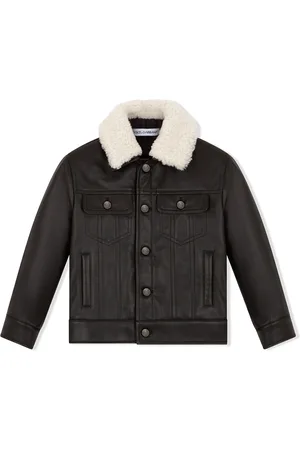 Dolce & Gabbana Boys Trench Coats - Contrast-collar leather jacket