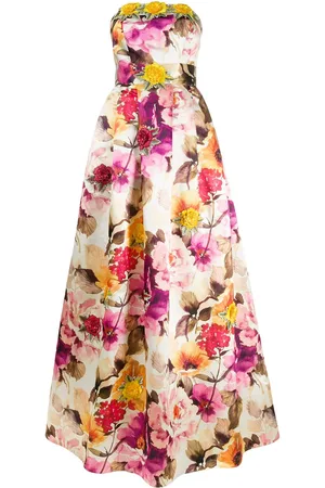 Philipp Plein Floral print strapless gown