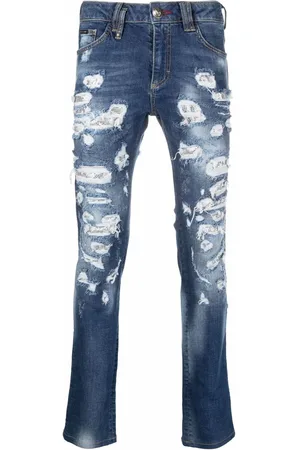 Philipp Plein Mesh ripped-detail jeans