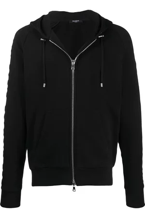 Balmain Embossed logo-panel zipped hoodie