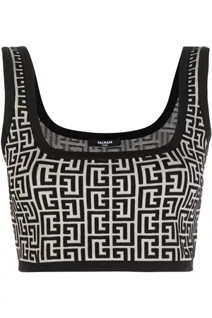 Balmain Cropped monogram jacquard vest top
