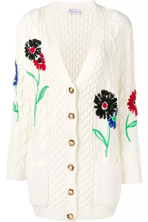 RED Valentino Floral-embroidered cable-knit cardigan