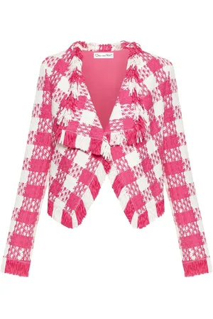 Oscar de la Renta Check-print woven open-front jacket