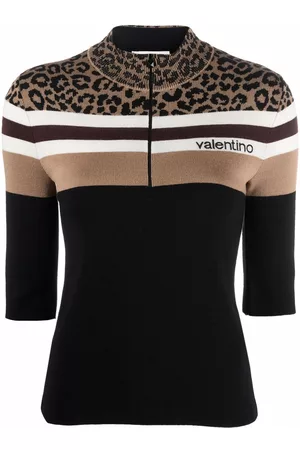 VALENTINO GARAVANI Leopard print panel half-zip jumper