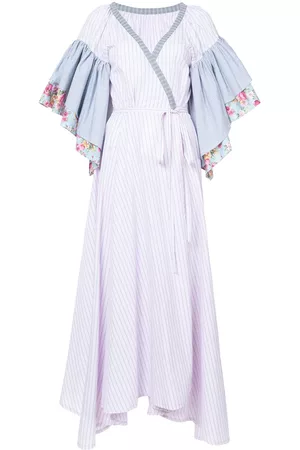 Natasha Zinko Floral striped ruffle sleeve wrap dress