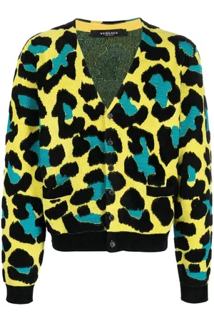 VERSACE Leopard-print V-neck cardigan