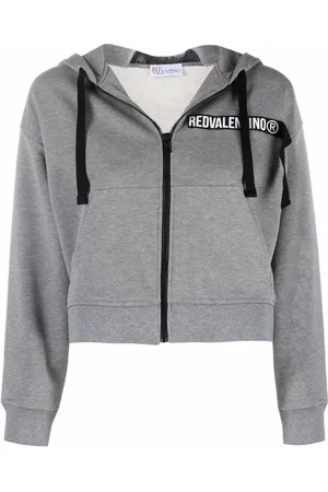 RED Valentino Logo-panel cropped zip-front hoodie
