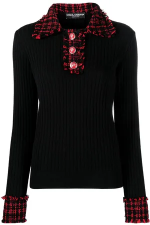 Dolce & Gabbana Tweed-detail ribbed-knit top