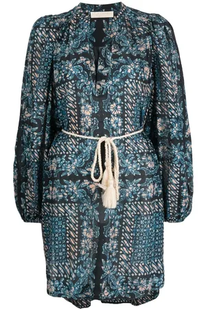 ULLA JOHNSON Graphic-print tied-waist dress