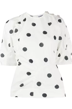 Ganni Polka-dot gathered blouse