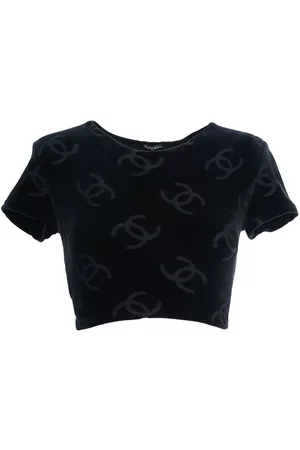 Preowned Rare Chanel 1996 Cc Velour Cropped Top T-shirt Black