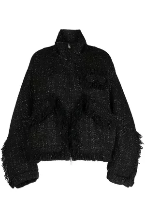 GOEN.J Stand-collar tweed bomber jacket