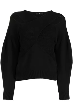 J KOO Crossover-neck ribbed-knit jumper