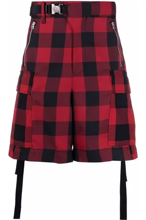 SACAI Check-print belted cargo shorts